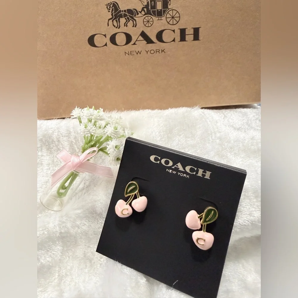 🌸✨Coach Cherry Stud Earrings • Gold/Pink - Picture 8 of 8